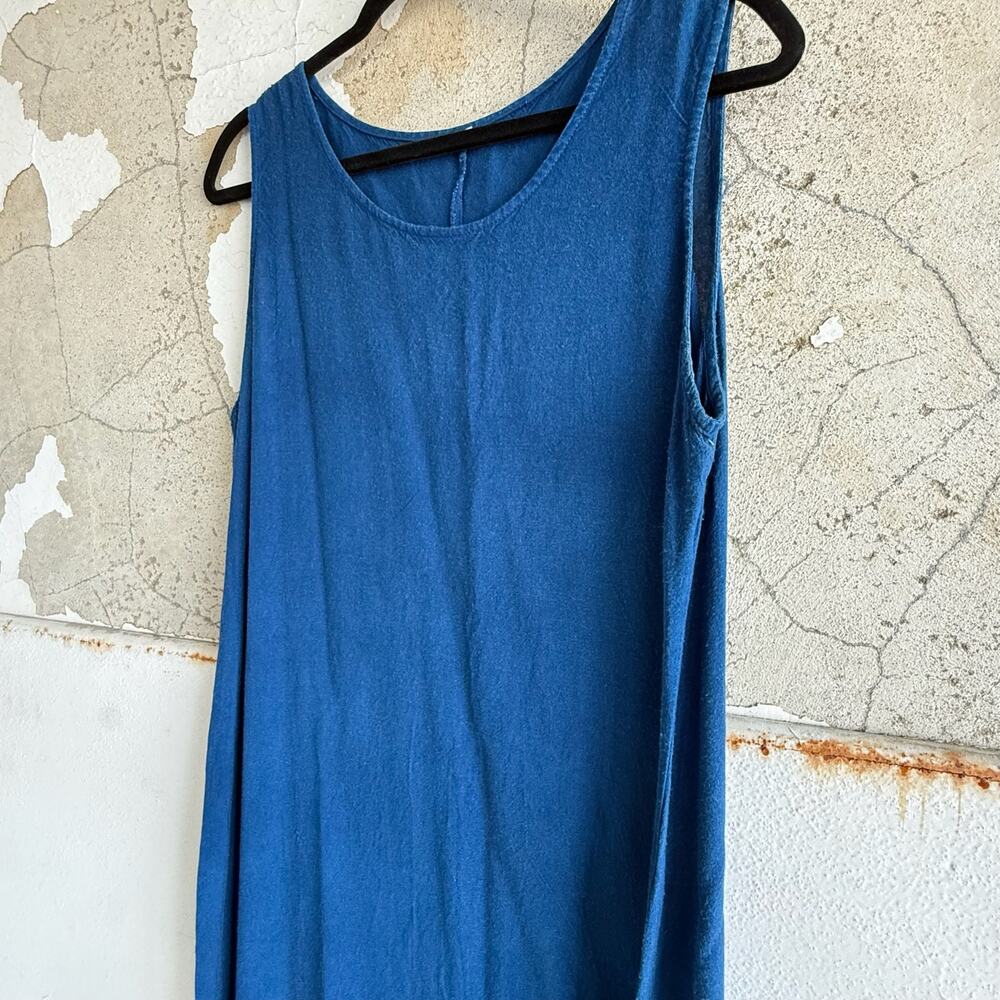 90s Midi Tank Swing Dress Blue Made in India Minimalist Boho Vintage